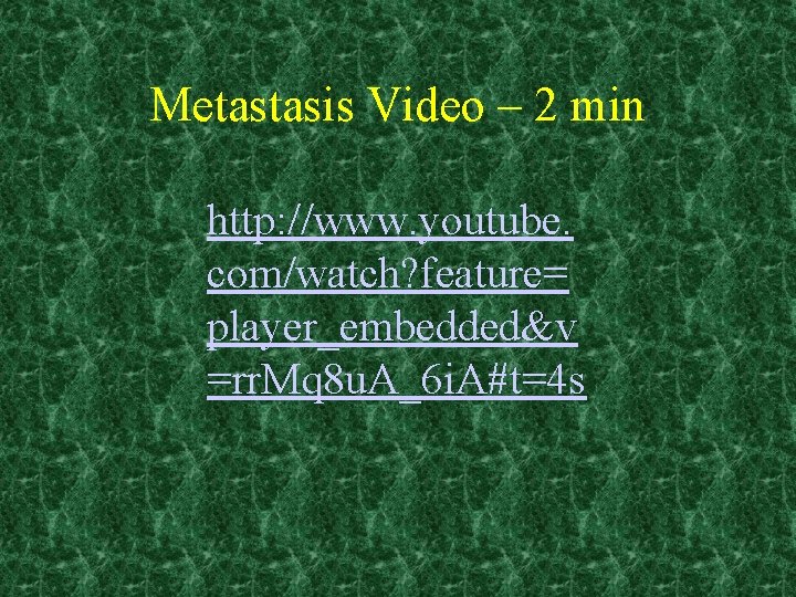 Metastasis Video – 2 min http: //www. youtube. com/watch? feature= player_embedded&v =rr. Mq 8