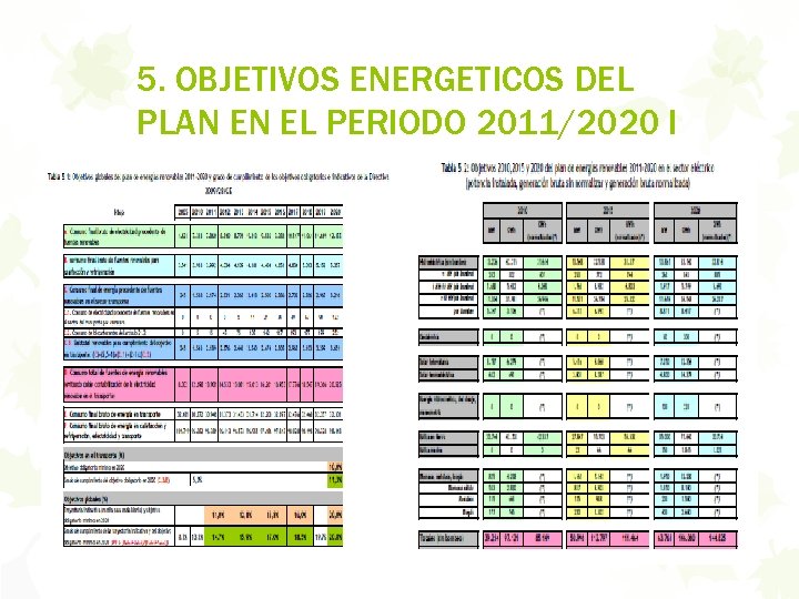 5. OBJETIVOS ENERGETICOS DEL PLAN EN EL PERIODO 2011/2020 I 