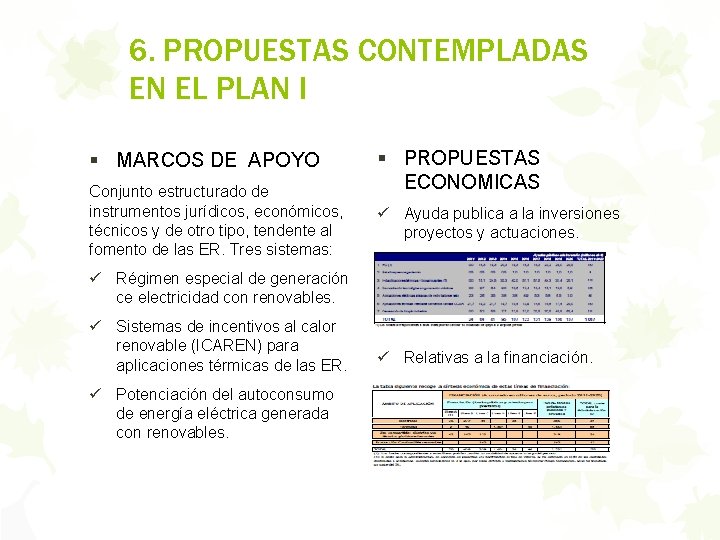 6. PROPUESTAS CONTEMPLADAS EN EL PLAN I § MARCOS DE APOYO Conjunto estructurado de