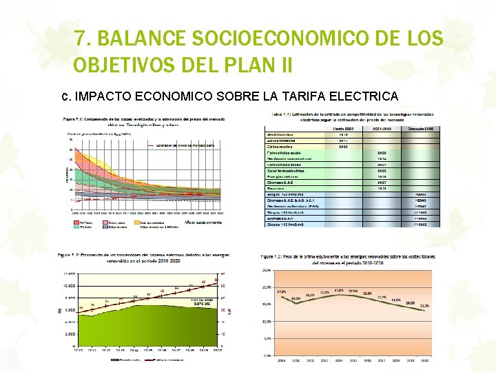 7. BALANCE SOCIOECONOMICO DE LOS OBJETIVOS DEL PLAN II c. IMPACTO ECONOMICO SOBRE LA