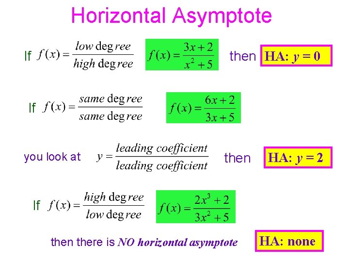 Horizontal Asymptote If then HA: y = 0 If you look at then HA: