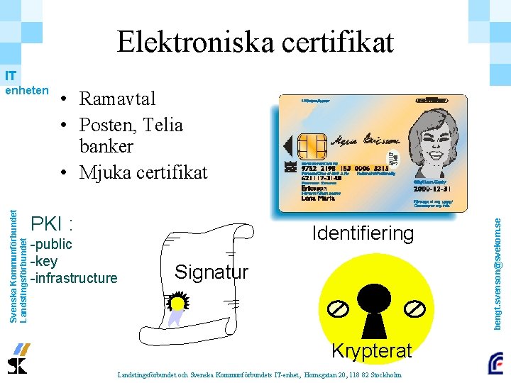 Elektroniska certifikat IT • Ramavtal • Posten, Telia banker • Mjuka certifikat PKI :