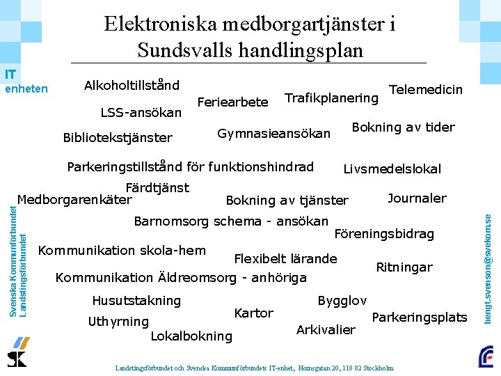 Elektroniska medborgartjänster i Sundsvalls handlingsplan enheten Alkoholtillstånd LSS-ansökan Feriearbete Bibliotekstjänster Trafikplanering Bokning av tider