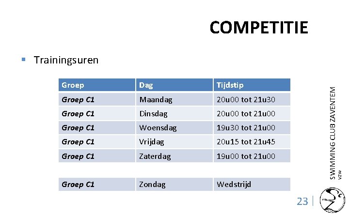 COMPETITIE Dag Tijdstip Groep C 1 Maandag 20 u 00 tot 21 u 30