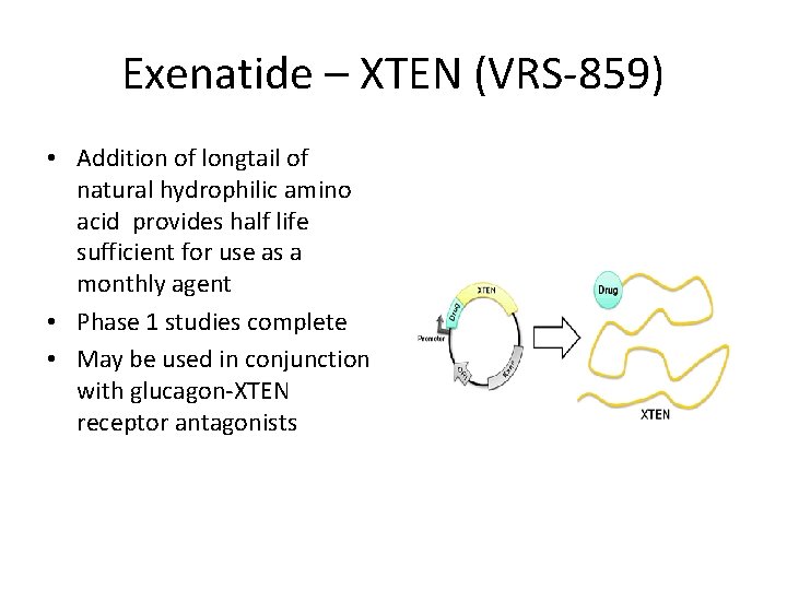 Exenatide – XTEN (VRS-859) • Addition of longtail of natural hydrophilic amino acid provides