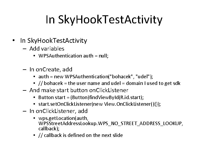 In Sky. Hook. Test. Activity • In Sky. Hook. Test. Activity – Add variables