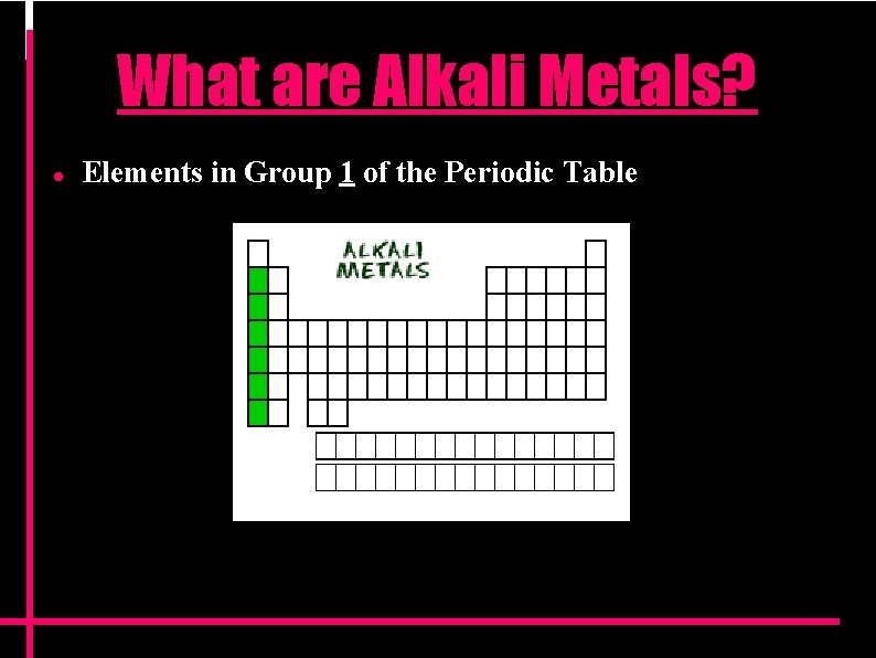 What are Alkali Metals? Elements in Group 1 of the Periodic Table What are Alkali Metals? Elements in Group 1 of the Periodic Table