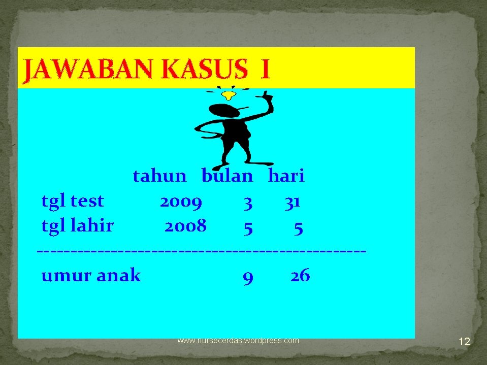 JAWABAN KASUS I tahun bulan hari tgl test 2009 3 31 tgl lahir 2008