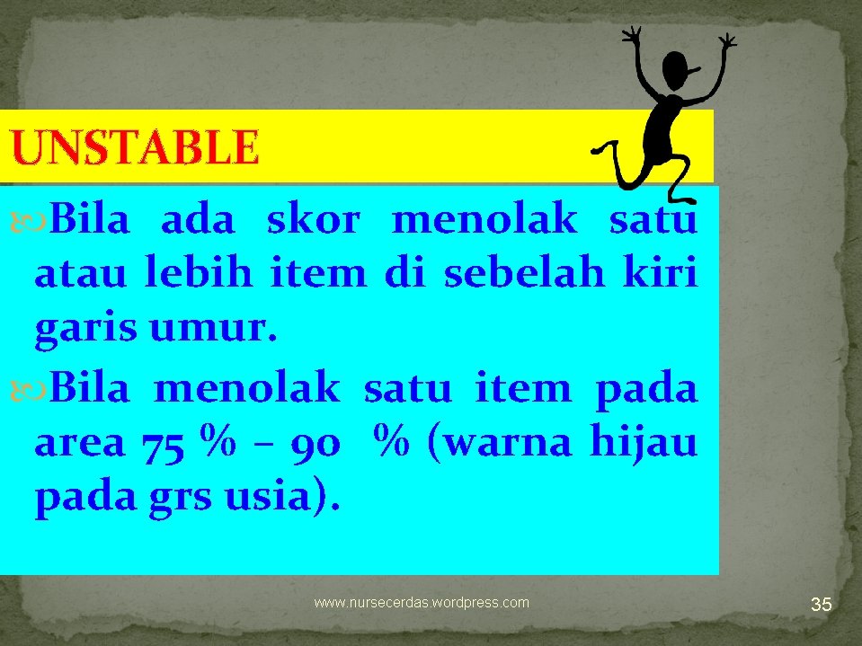 UNSTABLE Bila ada skor menolak satu atau lebih item di sebelah kiri garis umur.
