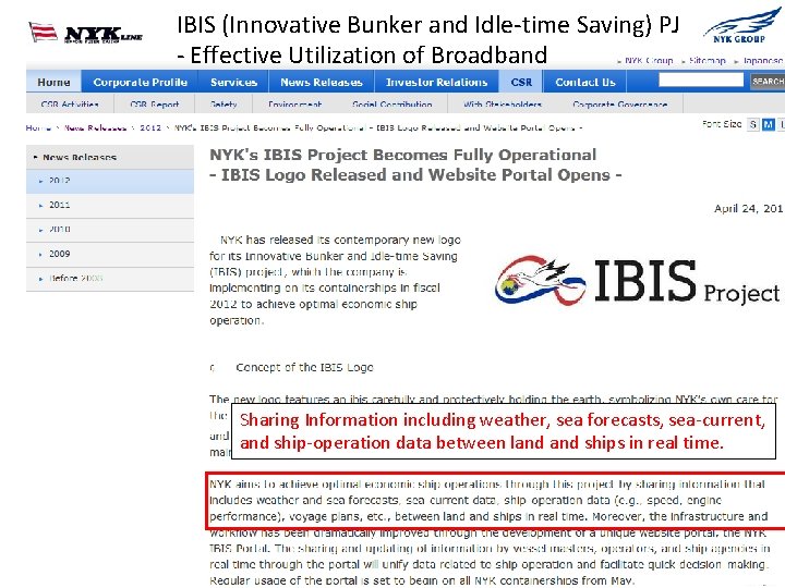 Monohakobi Technology Institute IBIS (Innovative Bunker and Idle-time Saving) PJ - Effective Utilization of