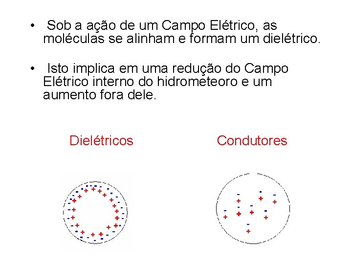  • Sob a ação de um Campo Elétrico, as moléculas se alinham e