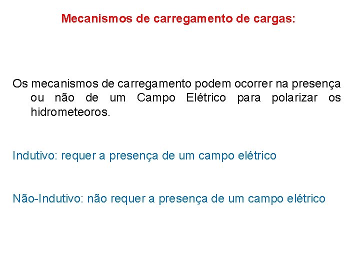 Mecanismos de carregamento de cargas: Os mecanismos de carregamento podem ocorrer na presença ou