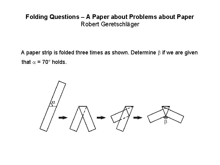 Folding Questions – A Paper about Problems about Paper Robert Geretschläger A paper strip