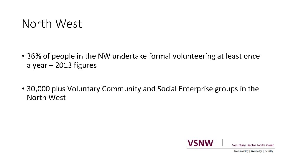 North West • 36% of people in the NW undertake formal volunteering at least