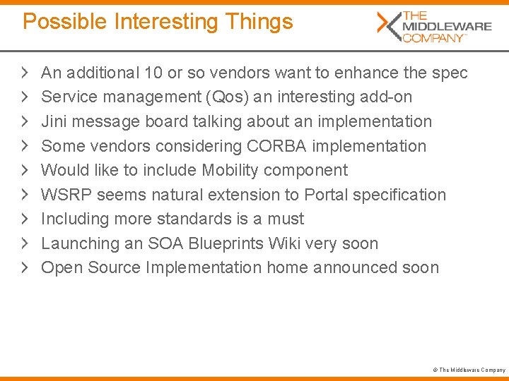 Possible Interesting Things An additional 10 or so vendors want to enhance the spec