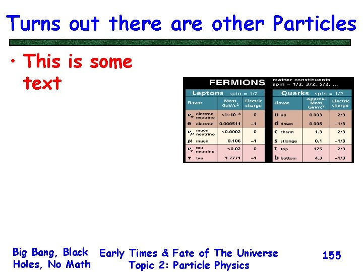 Turns out there are other Particles • This is some text Big Bang, Black