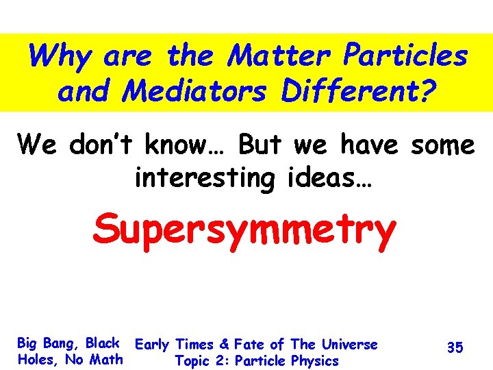 Why are the Matter Particles and Mediators Different? We don’t know… But we have