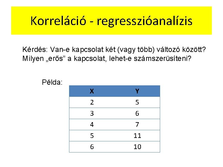 Korreláció - regresszióanalízis Kérdés: Van-e kapcsolat két (vagy több) változó között? Milyen „erős” a