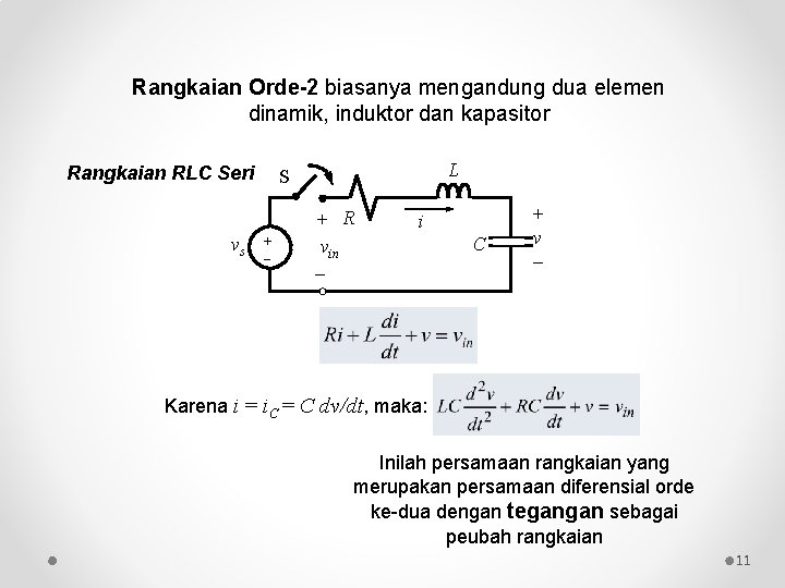 Rangkaian Orde-2 biasanya mengandung dua elemen dinamik, induktor dan kapasitor Rangkaian RLC Seri vs