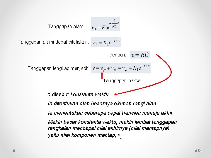 Tanggapan alami: Tanggapan alami dapat dituliskan: dengan: Tanggapan lengkap menjadi: Tanggapan paksa disebut konstanta