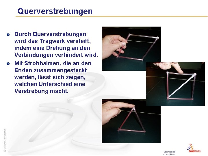 Querverstrebungen Durch Querverstrebungen wird das Tragwerk versteift, indem eine Drehung an den Verbindungen verhindert