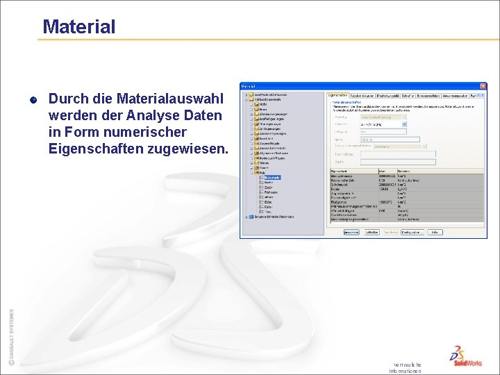 Material Durch die Materialauswahl werden der Analyse Daten in Form numerischer Eigenschaften zugewiesen. Vertrauliche