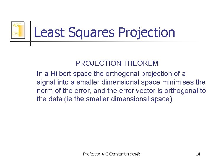 AGC DSP Hilbert Spaces Linear Transformations and Least