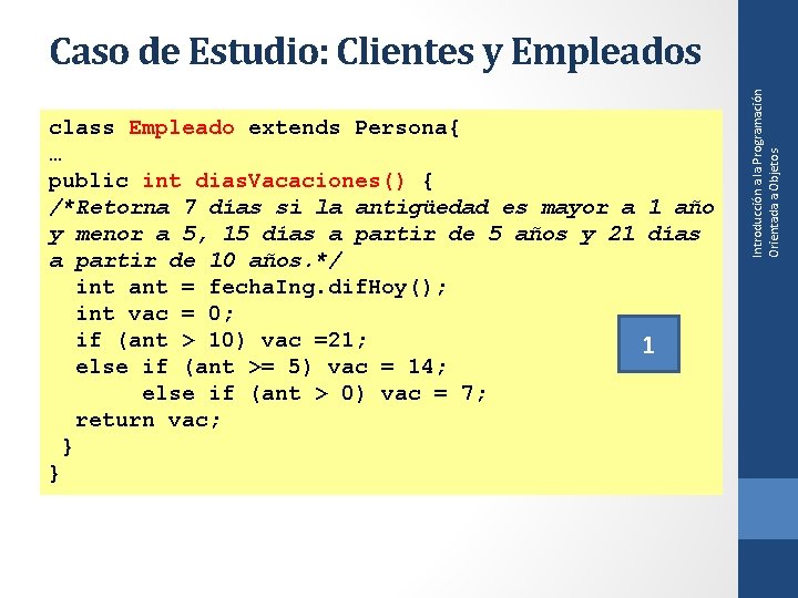 class Empleado extends Persona{ … public int dias. Vacaciones() { /*Retorna 7 días si