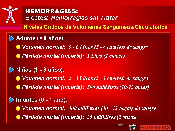 HEMORRAGIAS: Efectos: Hemorragias sin Tratar Niveles Críticos de Volúmenes Sanguíneos/Circulatorios Adutos (> 8 años):