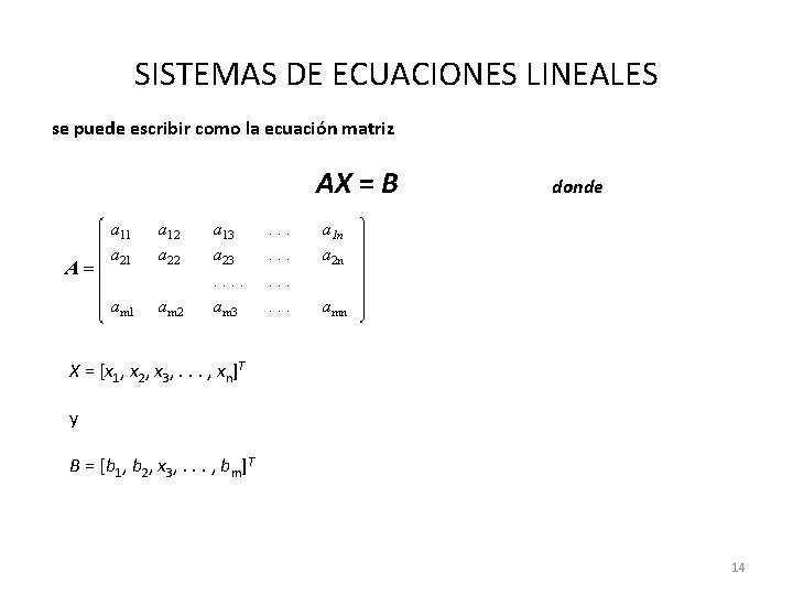 SISTEMAS DE ECUACIONES LINEALES se puede escribir como la ecuación matriz AX = B