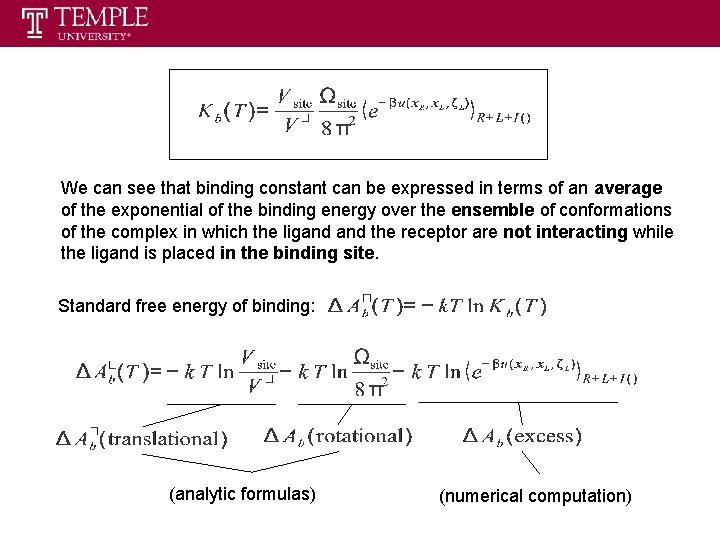 We can see that binding constant can be expressed in terms of an average