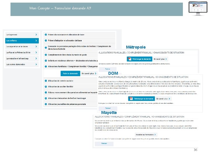 Mon Compte – Formulaire demande AF Métropole DOM Mayotte 36 