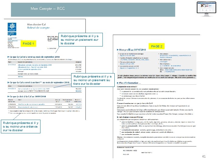 Mon Compte – RCC PAGE 1 Rubrique présente si il y a au moins