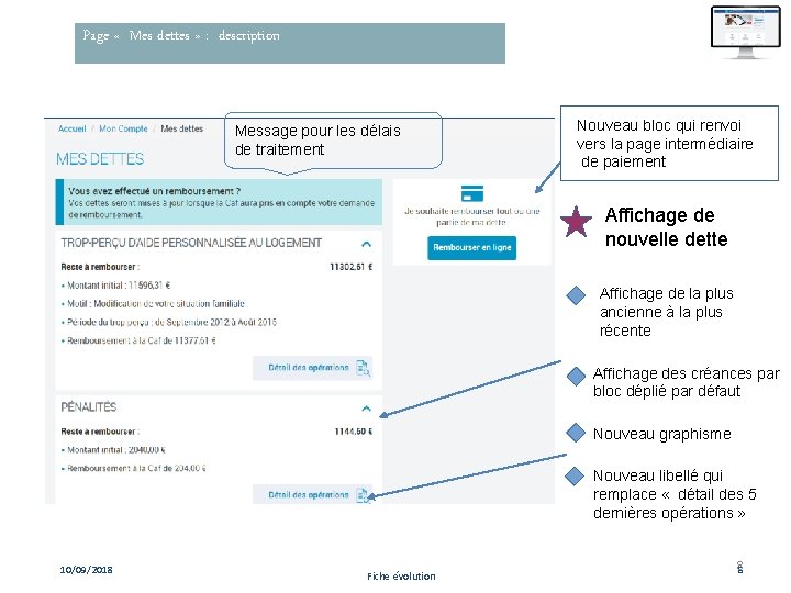 Page « Mes dettes » : description Message pour les délais de traitement Nouveau