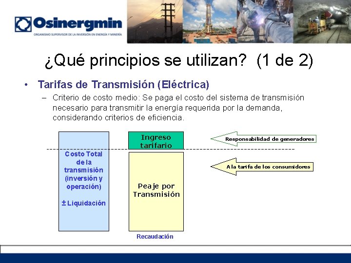 ¿Qué principios se utilizan? (1 de 2) • Tarifas de Transmisión (Eléctrica) – Criterio