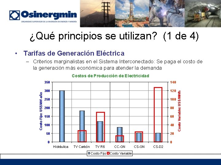 ¿Qué principios se utilizan? (1 de 4) • Tarifas de Generación Eléctrica – Criterios