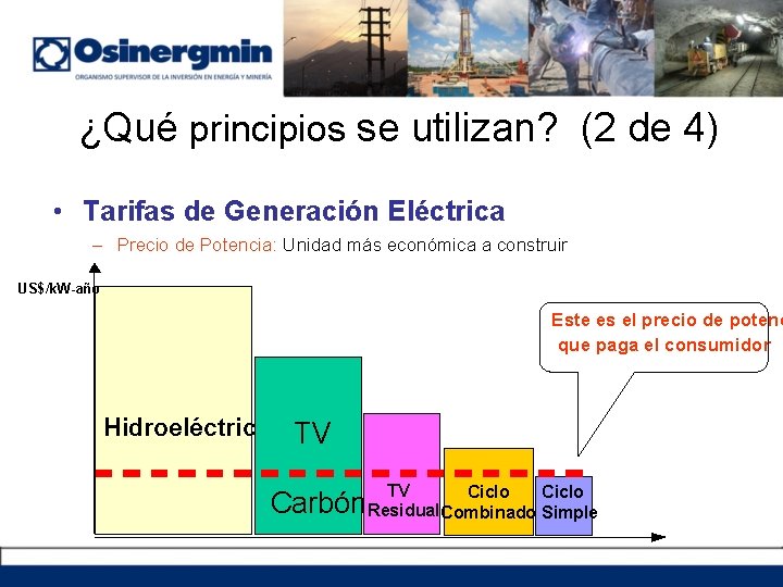 ¿Qué principios se utilizan? (2 de 4) • Tarifas de Generación Eléctrica – Precio