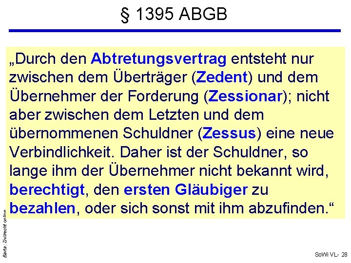 Barta: Zivilrecht online § 1395 ABGB „Durch den Abtretungsvertrag entsteht nur zwischen dem Überträger