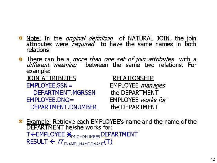 Note: In the original definition of NATURAL JOIN, the join attributes were required to