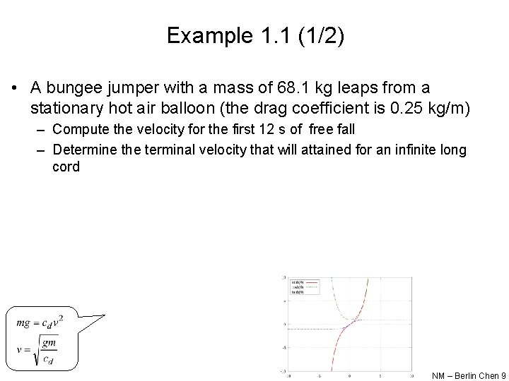 Example 1. 1 (1/2) • A bungee jumper with a mass of 68. 1