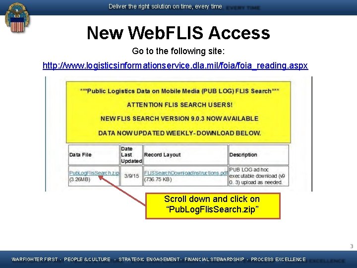 Deliver the right solution on time, every time New Web. FLIS Access Go to