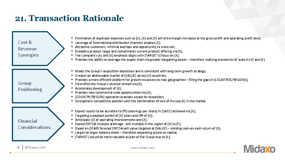 21. Transaction Rationale Cost & Revenue Synergies § § § Elimination of duplicate expenses