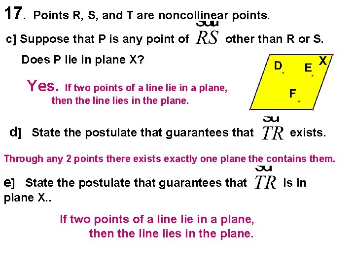17. Points R, S, and T are noncollinear points. c] Suppose that P is