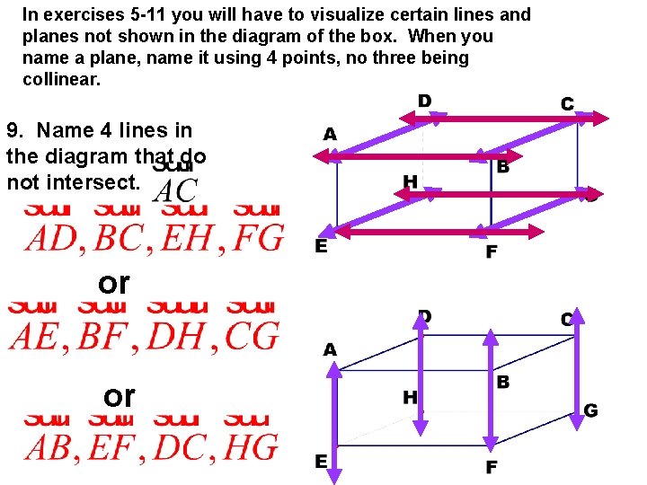 In exercises 5 -11 you will have to visualize certain lines and planes not