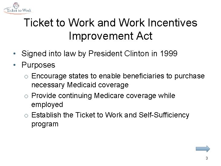 Ticket to Work and Work Incentives Improvement Act • Signed into law by President