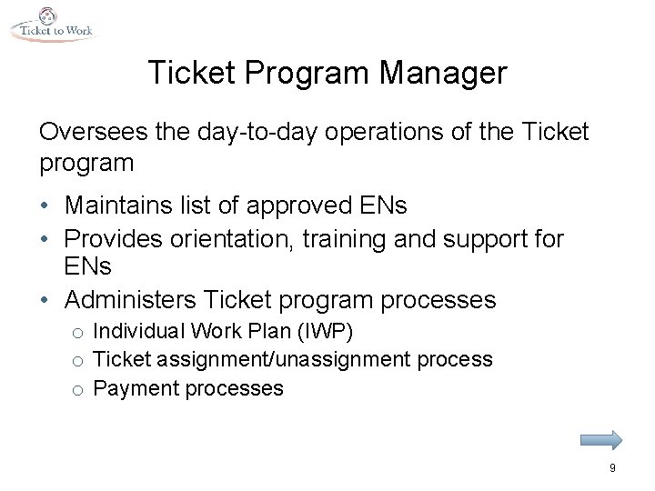 Ticket Program Manager Oversees the day-to-day operations of the Ticket program • Maintains list