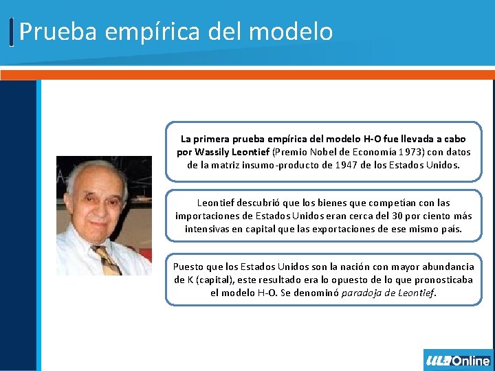 Prueba empírica del modelo La primera prueba empírica del modelo H-O fue llevada a