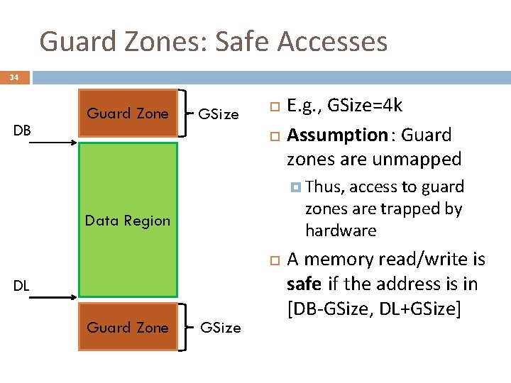 Guard Zones: Safe Accesses 34 DB Guard Zone GSize E. g. , GSize=4 k