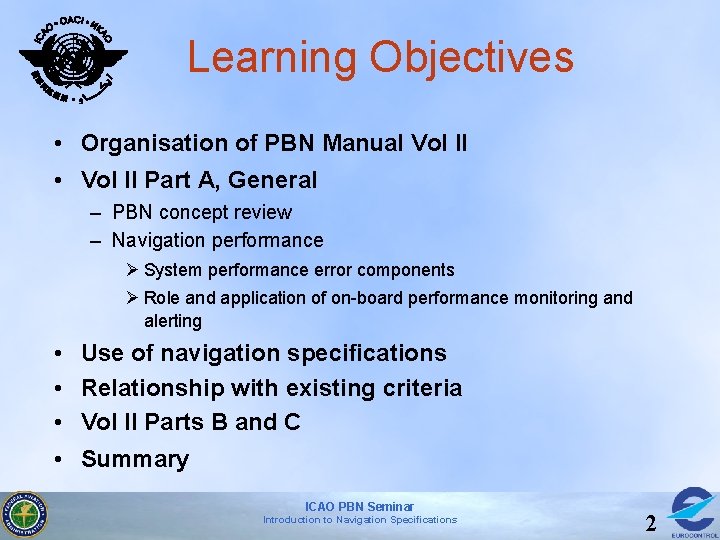 Learning Objectives • Organisation of PBN Manual Vol II • Vol II Part A,