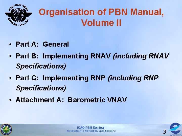 Organisation of PBN Manual, Volume II • Part A: General • Part B: Implementing